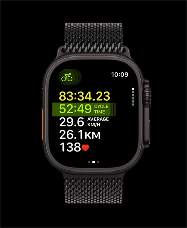 Apple Watch Ultra 3, must värv, titaanist korpus, mitme spordialaga treening, rihm, must Milanese Loop