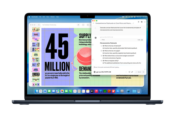 Schermo di un MacBook con Msty Studio e delle flashcard di microeconomia, a evidenziare le potenzialità dell’AI on-device