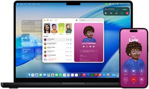MacBook Pro та iPhone 16 Plus, відкрито додаток «Телефон», один і той самий контакт відображається на обох екранах