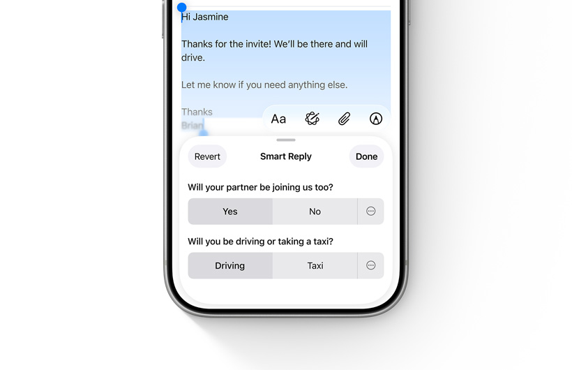 Optionen für intelligente Antworten in der Mail App auf einem iPhone.