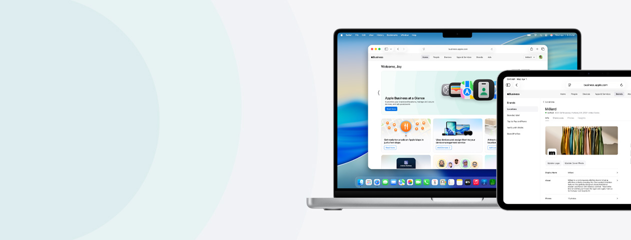 Apple Business hizmetlerini gösteren Apple aygıtları