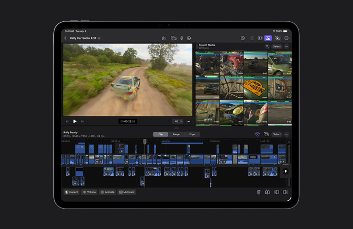 iPad Pro 13 Screen, Edit of driving video, project title is Rally Car Social Edit