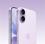 iPhone 17, laventelinvärinen, etupuoli, taustapuoli viistosti kuvattuna, Fusion-kamerajärjestelmä yläosan korotetussa kohdassa, Kamerasäädin-painike, etupuoli, täysnäyttö, toiminto-, äänenvoimakkuus- ja sivupainikkeet