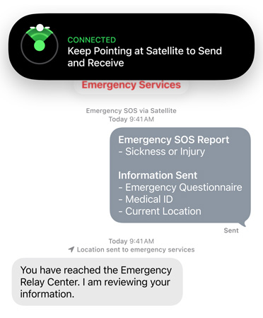 Notruf SOS über Satellit wird verwendet, um den Notruf zu kontaktieren und Hilfe für eine kranke oder verletzte Person zu holen