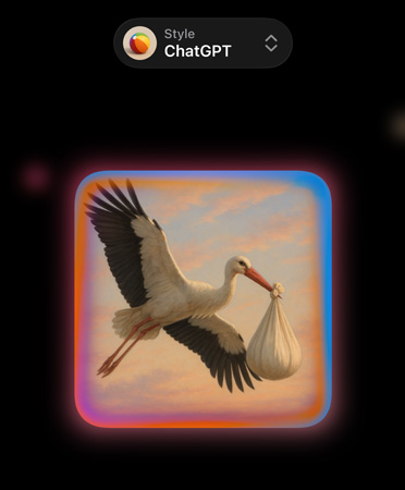 Schermata di Playground con l’immagine realistica di una cicogna che porta un fagottino nel becco, con le opzioni per stili di immagine personalizzati di ChatGPT