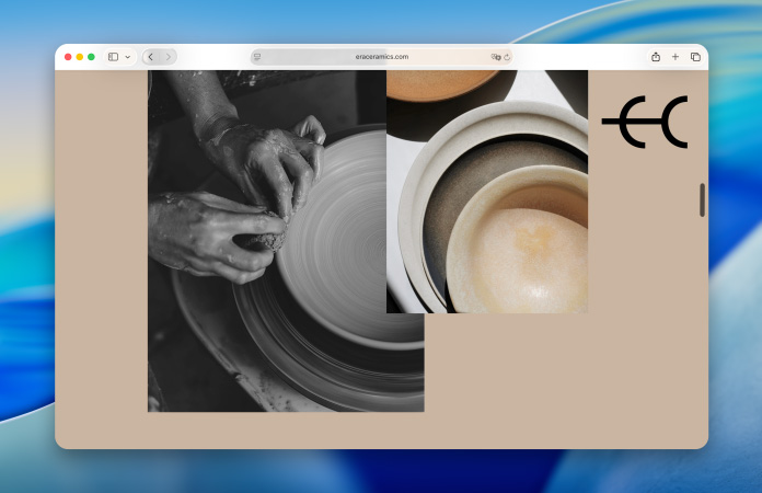 Una pagina web sulla ceramica nel nuovo Safari riprogettato, con la barra degli strumenti aggiornata che riflette leggermente i colori della pagina