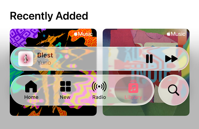 Przezroczyste elementy sterujące w Apple Music rozmywają tło